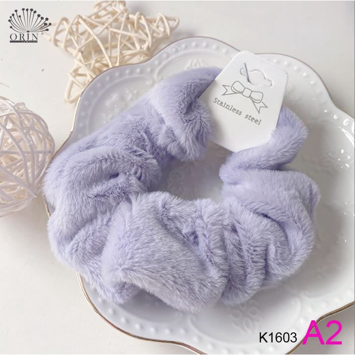Dây buộc tóc, cột tóc scrunchies bông xù cao cấp Orin K1603