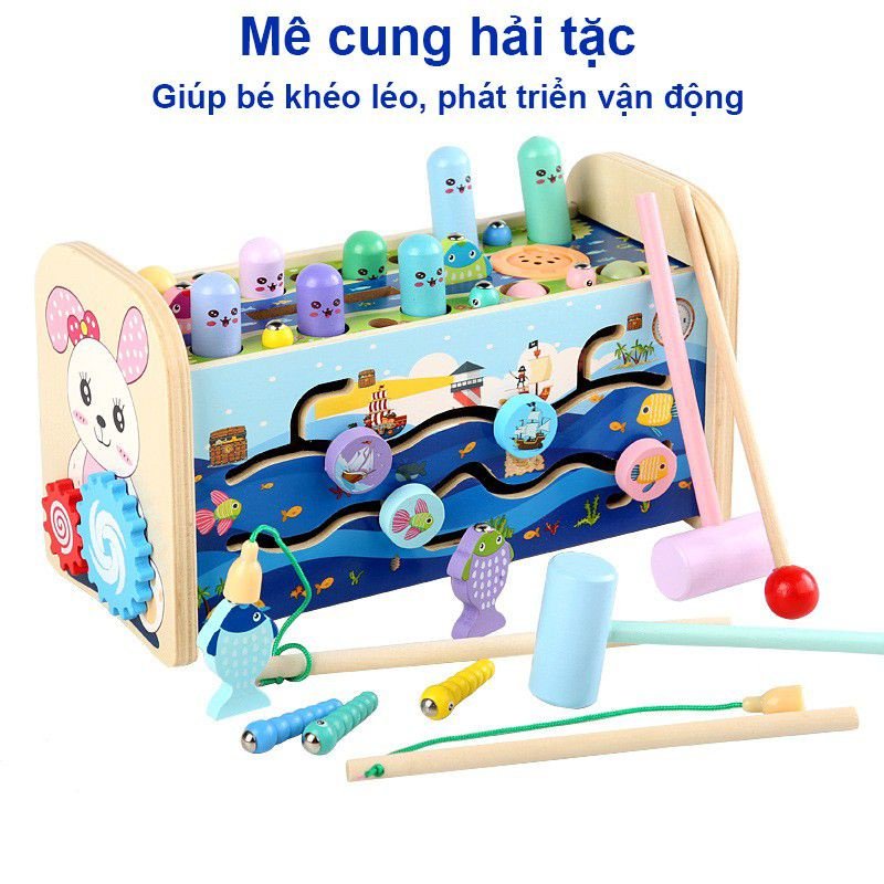 Bộ đập chuột 7 chức năng cho bé kết hợp nhiều trò chơi cho bé, đồ chơi gỗ an toàn RAMBO TOYS