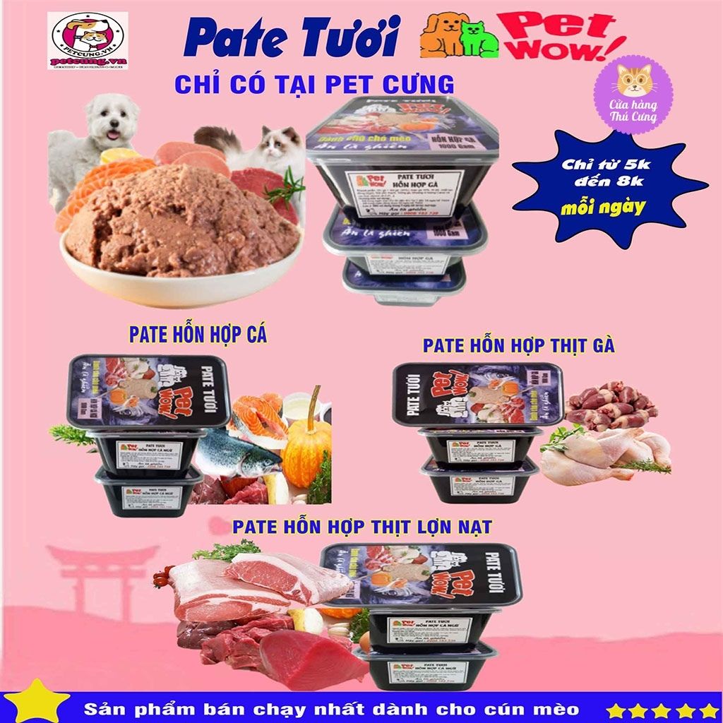 Pate Tươi pet wow cho chó mèo mọi lứa tuổi hộp 500g đến 1kg