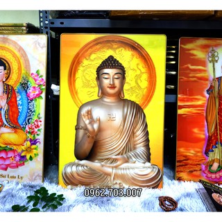 Tranh Phật Tổ Như Lai chất liệu gỗ tráng gương mica viền vàng đồng cao cấp bền đẹp 40x60cm