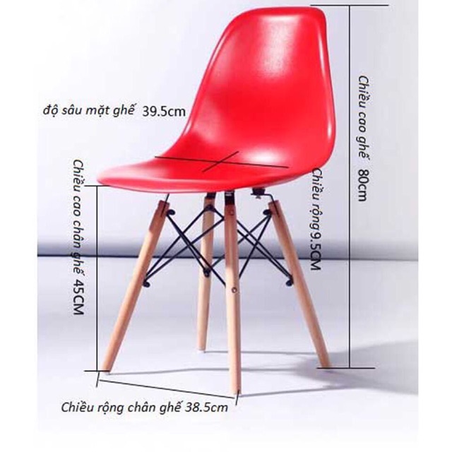 Ghế nhựa chân gỗ nhập khẩu EAMES Đủ Màu