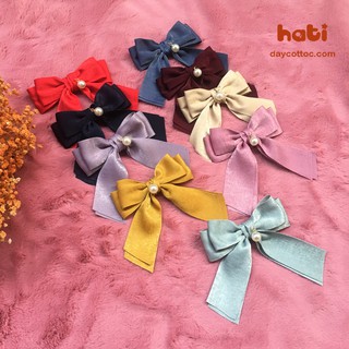 Kẹp tóc nơ gấm cao cấp đính hạt (nhiều màu) - Kẹp tóc Handmade HATI