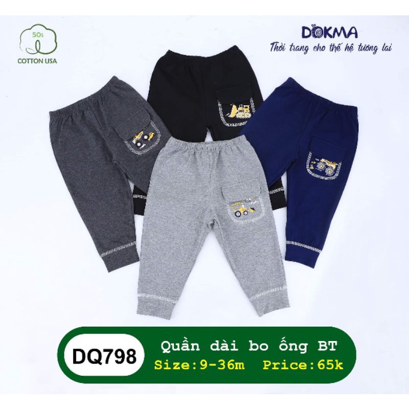 (6-&gt;12 tháng) Quần dài bo ống Dokma - 100% cotton cao cấp, co giãn, mềm thoáng (DQ798)