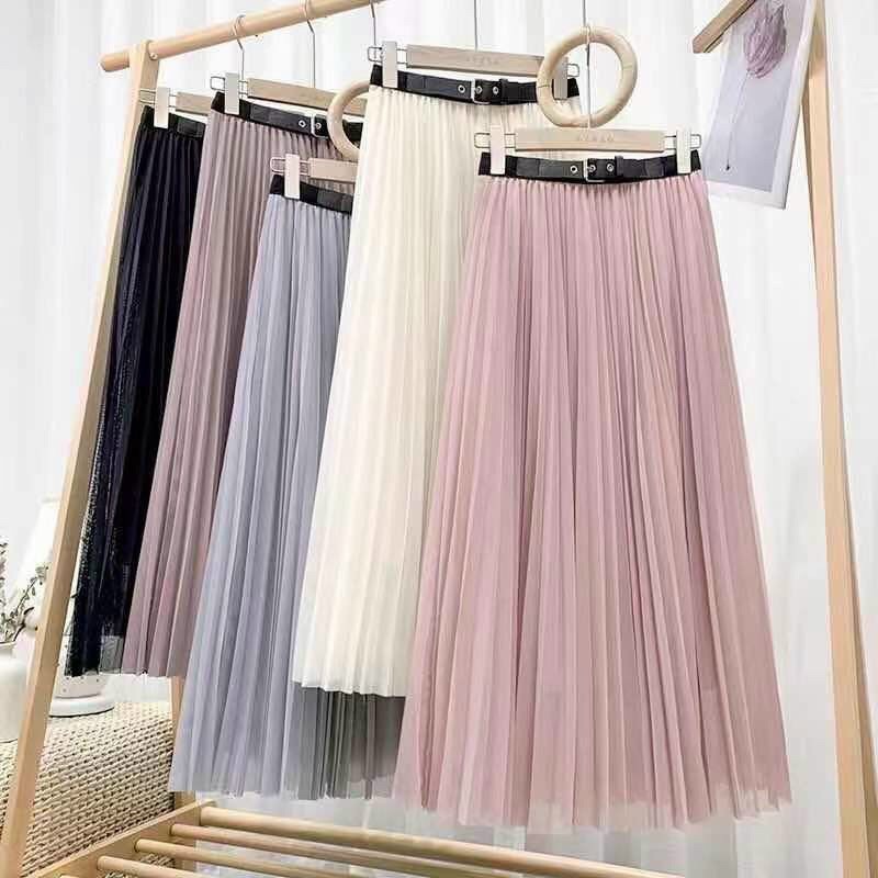 Chân váy dáng dài von ren công chúa kèm đai da loại đẹp