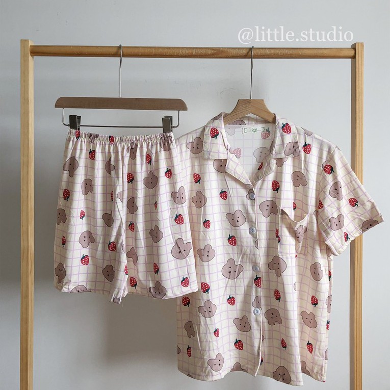 Bộ pyjama mặc nhà nữ mùa hè thoáng mát tay ngắn cute