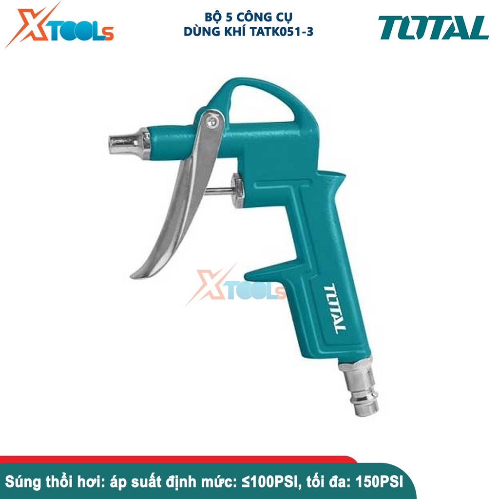 Bộ 5 công cụ dùng khí TOTAL TATK051-3, gồm dây hơi PU, súng thổi khí, súng phun sơn, bơm lốp xe [CHÍNH HÃNG][XTOOLS]
