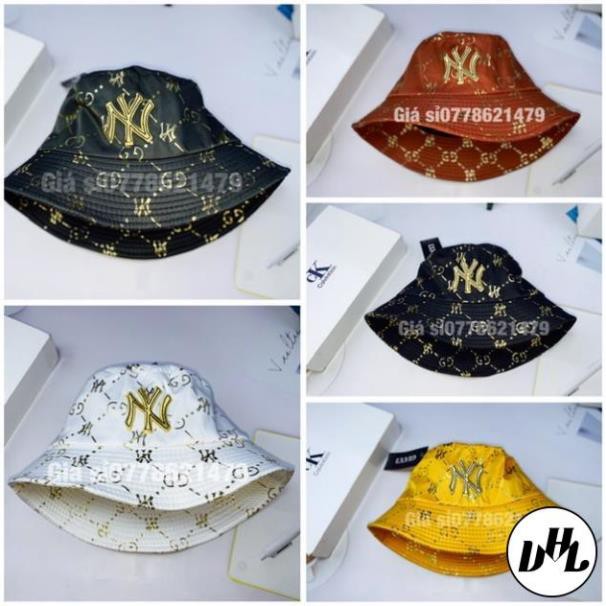 Mũ bo bucket vải nhập khẩu in chữ thêu chữ Ny kim tuyến thời trang nữ