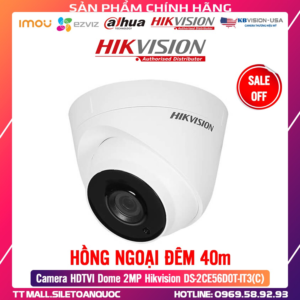 [Giá Sập Sàn] Camera HDTVI Dome 2MP Hikvision DS-2CE56D0T-IT3(C) - Chính Hãng Hikvision