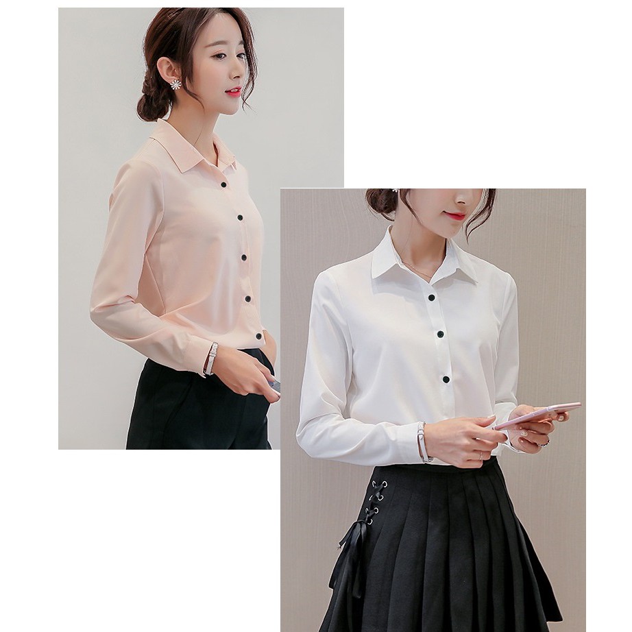 Áo Sơ Mi Nữ Công Sở GIÁ SỈ Kiểu Tay Dài Phối Nút đen | BigBuy360 - bigbuy360.vn