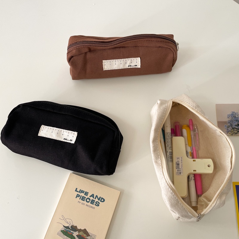 Túi Đựng Bút/ Mỹ Phẩm Bằng Vải Canvas Trơn Siêu Bền Phong Cách Vintage