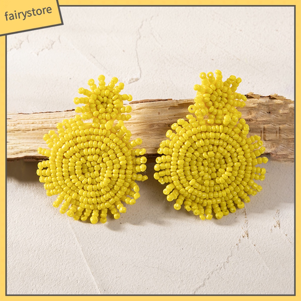 1 Đôi Bông Tai Màu Trơn Đính Hạt Hình Bông Hoa Phong Cách Bohemia Dành Cho Nữ