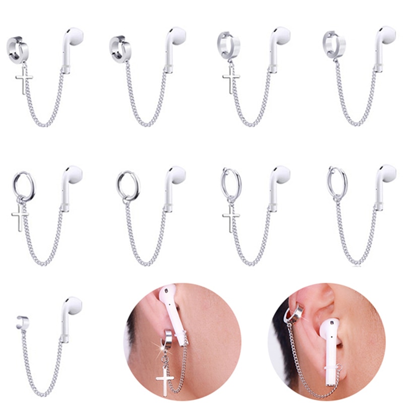 1 Khuyên chuỗi xích kẹp vành tai gắn tai nghe bluetooth chống thất lạc thời trang cho nam nữ