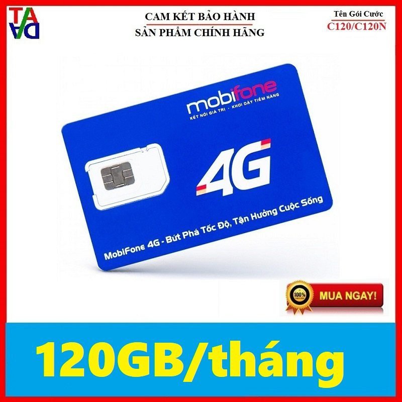 THÁNH SIM 4G MOBIFONE C120N ưu đãi 120 GB/tháng + gọi nội mạng free, ngoại mạng free không giới hạn