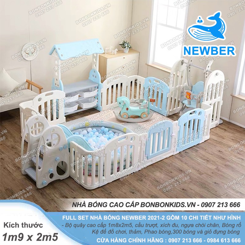 Combo Nhà bóng cầu trượt, Quây Full Hàn Quốc Newber Luxury 3 ( Big Size 1m9x2m5) 12 chi tiết - Khu vui chơi cho bé