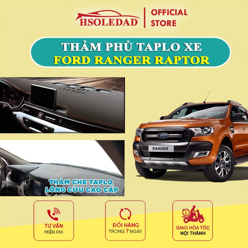 Thảm taplo FORD RANGER RAPTOR bằng lông Cừu 3 lớp hoặc Da Cacbon