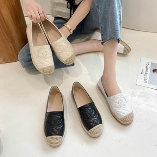 Giày lười da nữ đế cói đi biển slip on