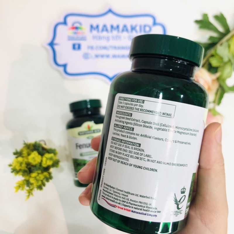 Cỏ cari lợi sữa, viên uống Fenugreek 500mg của Anh kích thích sữa mẹ tiết dồi dào