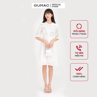 Đầm nữ sơ mi thiết kế cổ bèo cách điệu đan eo GUMAC DB730