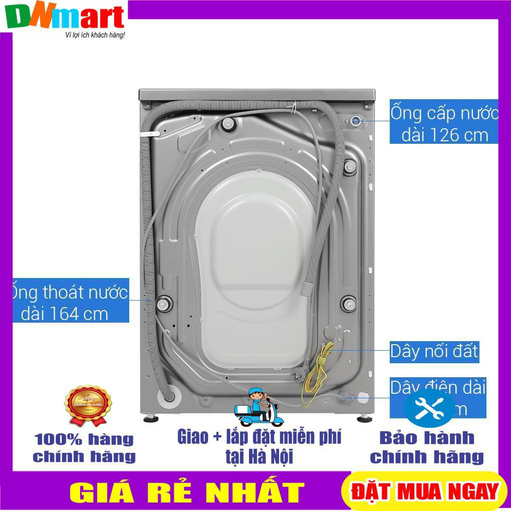 Máy giặt Aqua AQD-D900F.S lồng ngang inverter 9kg, truyền động trực tiếp, màu bạc