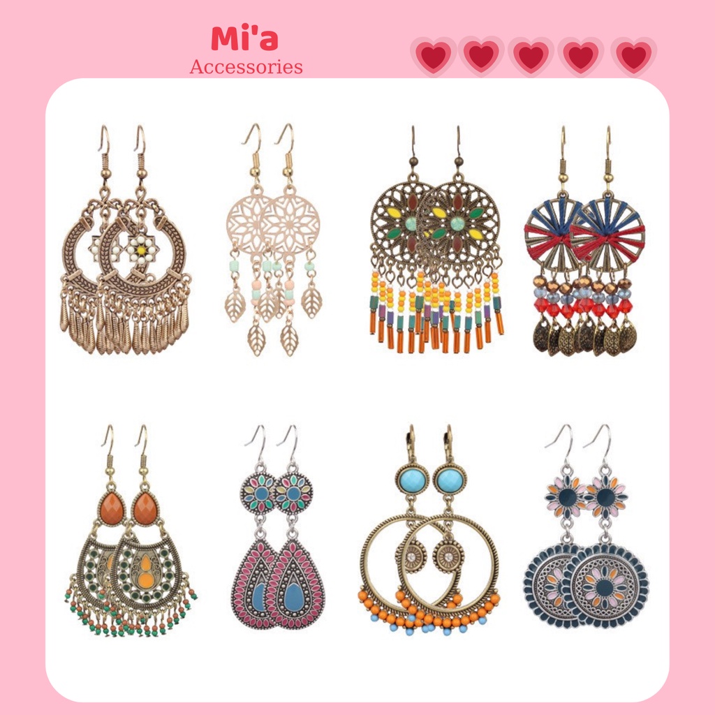 Khuyên tai kim loại Vintage, bông tai cổ điển phong cách Boho thời trang độc lạ