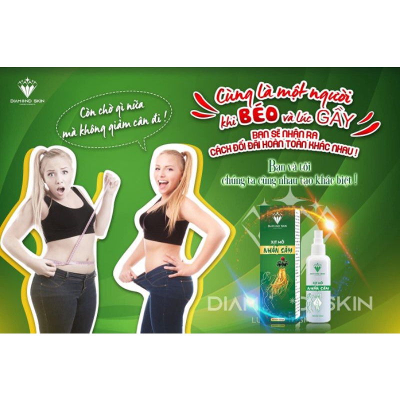 4 Chai Xịt Tan Mỡ Nhân Sâm Diamond Skin tặng 2 cao tách mỡ x10