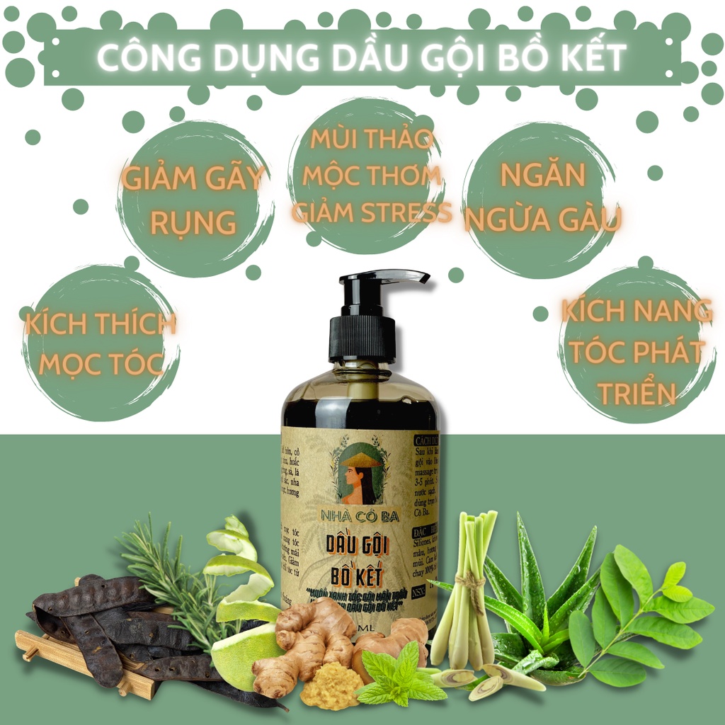 Dầu Gội Bồ Kết thảo dược sạch da đầu giảm gàu rụng tóc kích mọc tóc Nhà Cô Ba