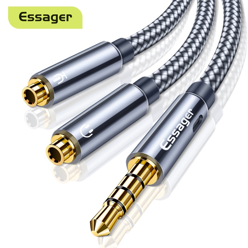 Đầu chia âm thanh Essager tai nghe mở rộng cáp Aux giắc cắm 3.5mm sang mic kép chữ Y cho điện thoại máy tính