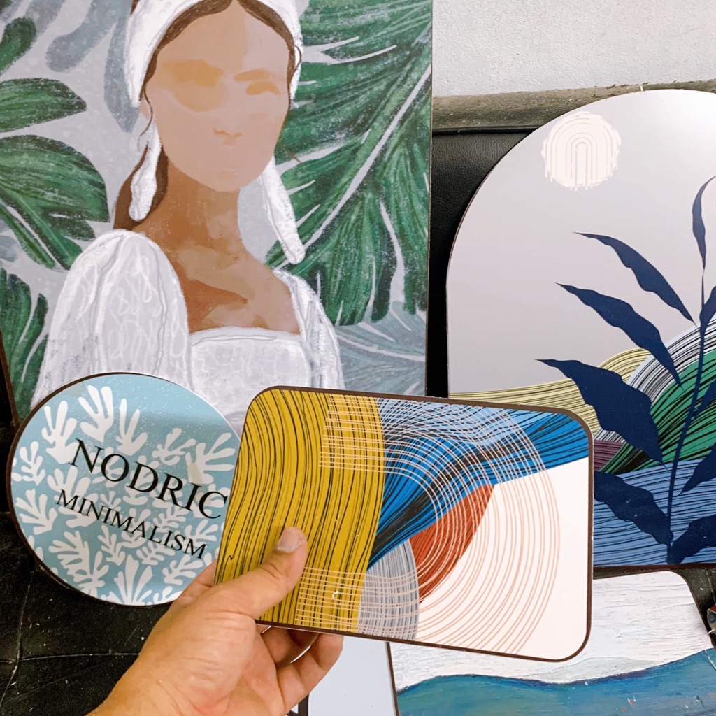 Bộ tranh dán tường LuHau hình khối kết hợp phong cách Minimalism Nodric chất liệu in Hàn Quốc