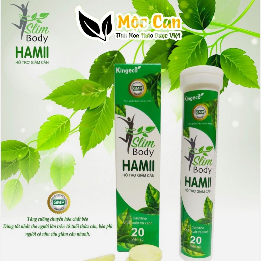 Viên sủi giảm cân Slim Body Hamii Mộc Can hỗ trợ giảm cân, giảm cân an toàn, cấp tốc,  thon gọn, đẹp dáng hộp 20 viên