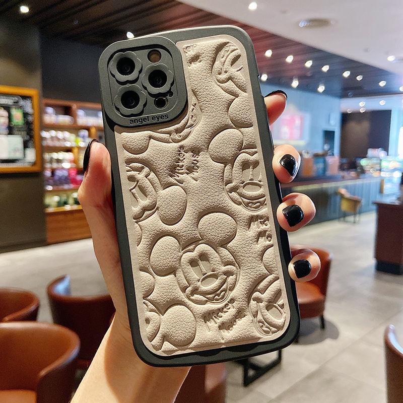 Ốp điện thoại da in hình chuột nổi thích hợp cho IPhone 12 13 11 Pro Max X Xs Max Xr 7 8 Plus