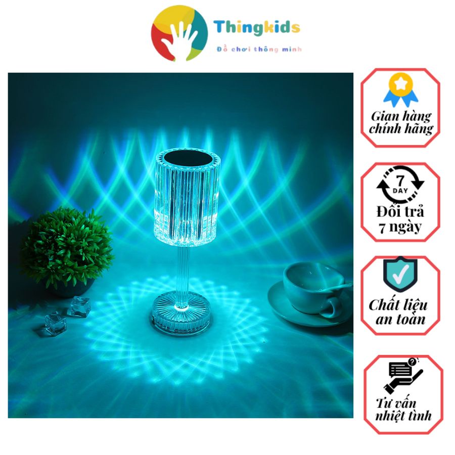 Đèn ngủ pha lê cảm ứng hoa hồng để bàn rgb điều khiển từ xa 16 màu - Thingkids