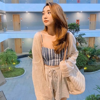 Cardigan len trơn mỏng