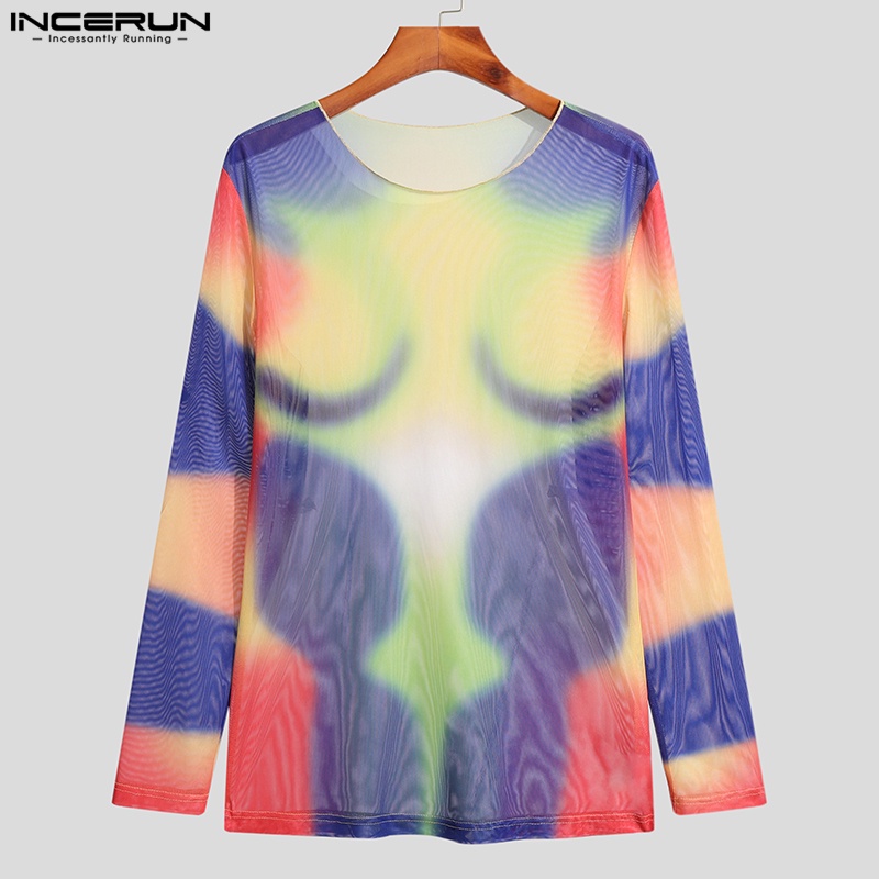 Áo thun INCERUN tay dài cổ tròn in hình hoa cho nam