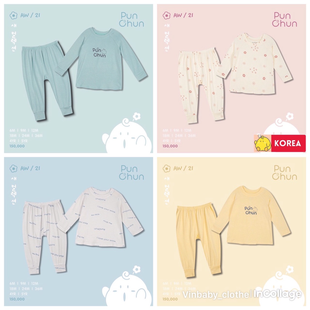 Punchun bộ dài tay raglan cho bé trai, bé gái dành cho bé từ 3 tháng đến 5 tuổi AW2021D08