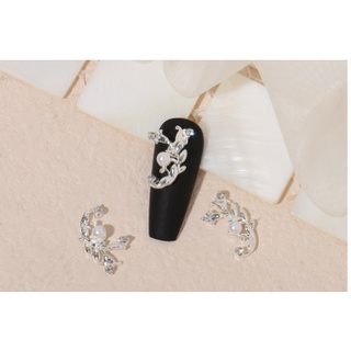 Charm lá màu vàng bạc trang trí nail