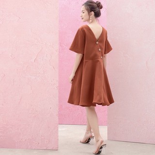 Đầm váy freesize cam đất xoè nút sau