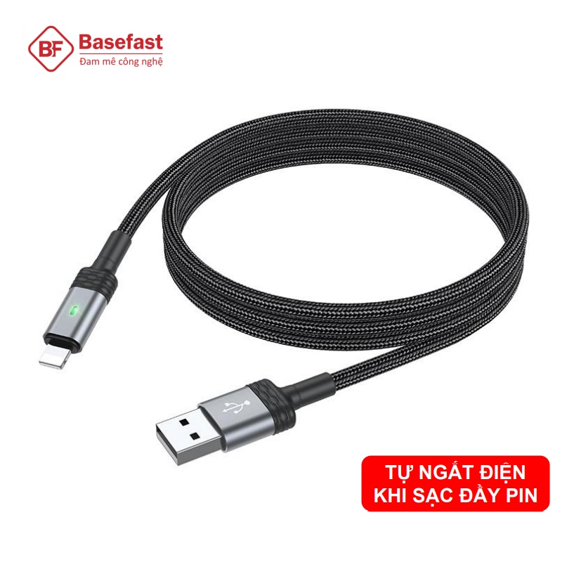 Dây sạc IP tự ngắt khi sạc đầy Basefast CSA01 - Cáp Bọc dù báo đèn LED cho IP 11 12 Pro 13 14 Pro Max