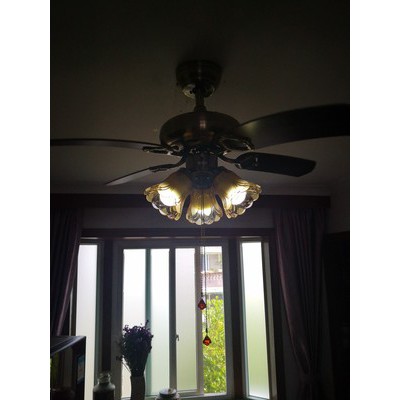 Quạt trần tân cổ Châu Âu - Đèn Quạt trần trang trí 5 cánh gỗ ba bóng đèn