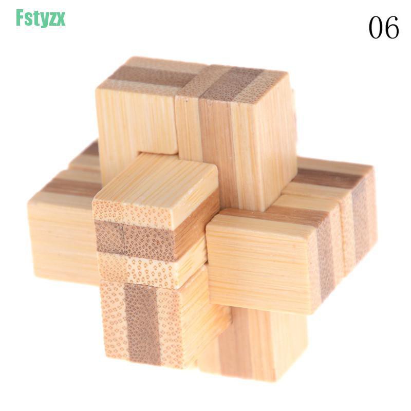 fstyzx Fashion IQ Brain Teaser Kong Ming Lock Wooden Interlocking Burr 3D Puzzles Game Toy Gift