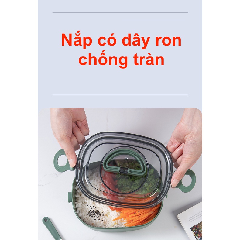 Hộp Đựng Cơm 2 Tầng 2 ngăn Lúa Mạch Tặng Kèm Bộ Thìa Nĩa