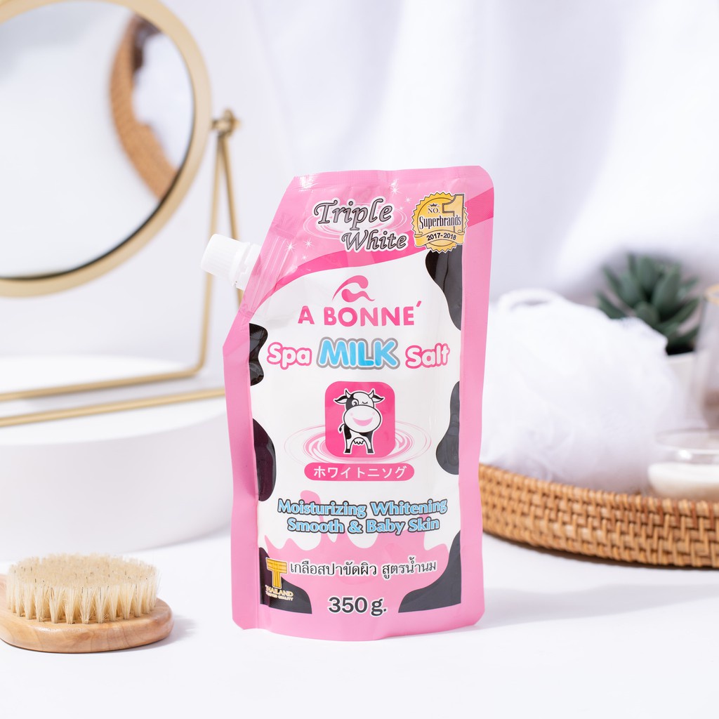 Muối tắm sữa bò tẩy da chết toàn thân A Bonne Spa Milk Salt 350gr (có vòi) – Be Glow Beauty