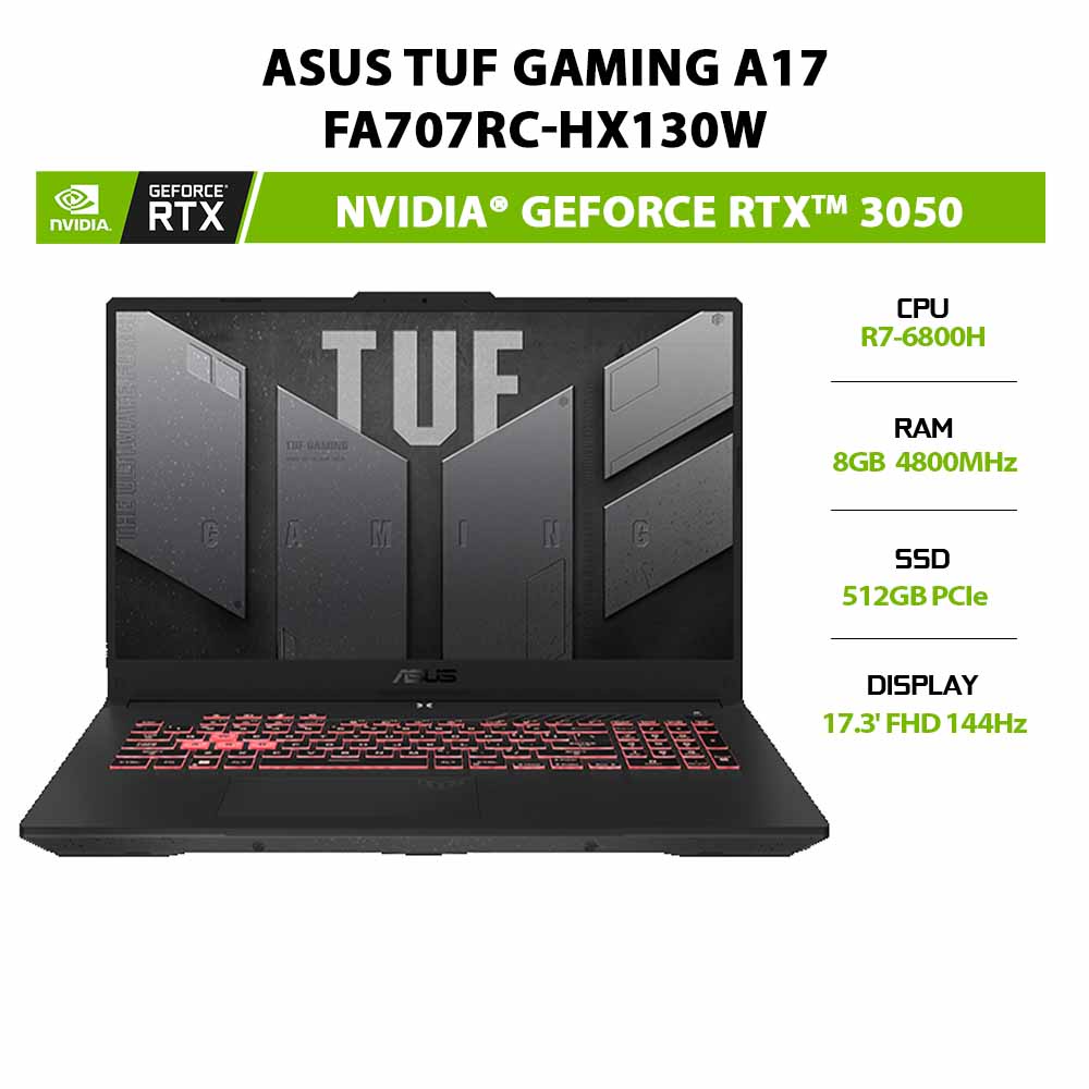 [ELBAU7 giảm 7%] Laptop ASUS TUF Gaming A17 FA707RC-HX130W R7-6800H|8GB|512GB|RTX™ 3050 4GB|17.3' 144Hz|W11