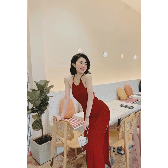 Đầm yếm hở lưng xẻ đùi form ôm body nữ Có Mút Lót Ngực chất vải thun gân len 4 chiều FreeSize, Váy trễ vai (Bảo An Hot) | BigBuy360 - bigbuy360.vn