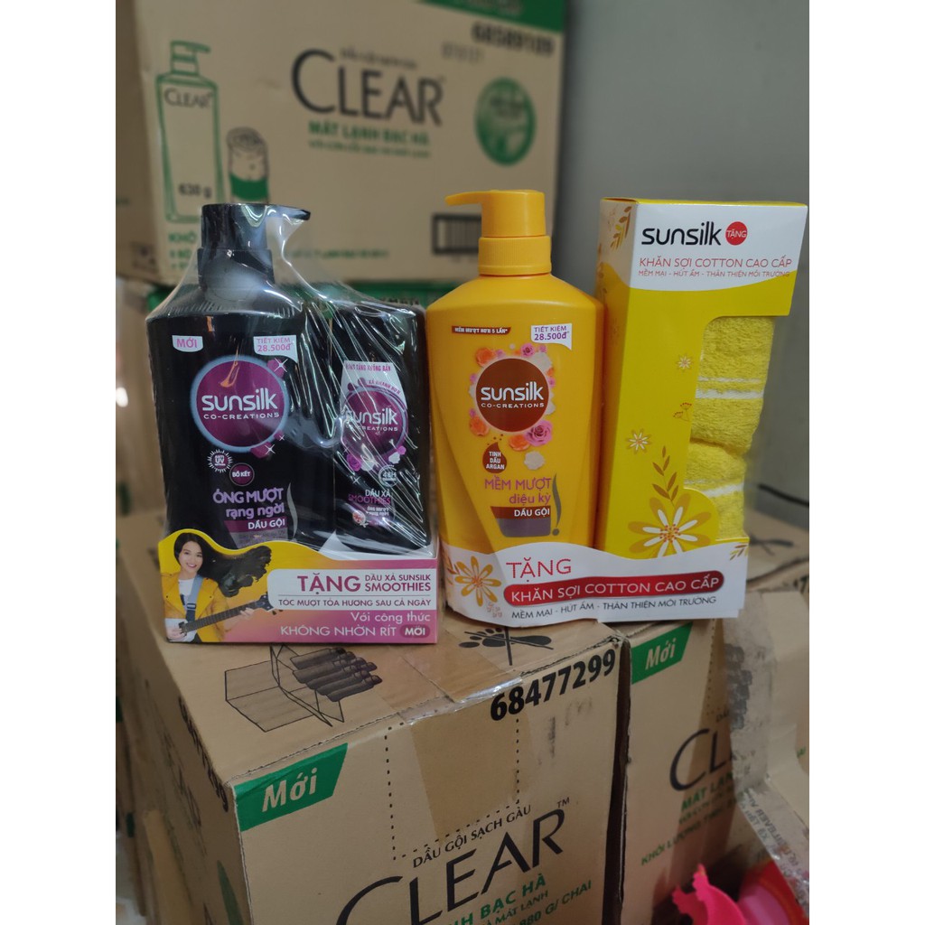 DẦU GỘI SUNSILK đen vàng 650g TẶNG dầu gội 140g,tặng khăn tắm cao cấp