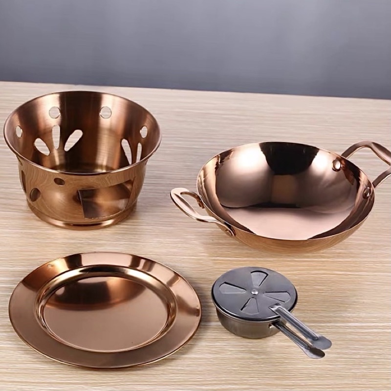 Bếp Cồn Inox Chảo Vàng Có Đế Làm Nóng Giữ Nhiệt