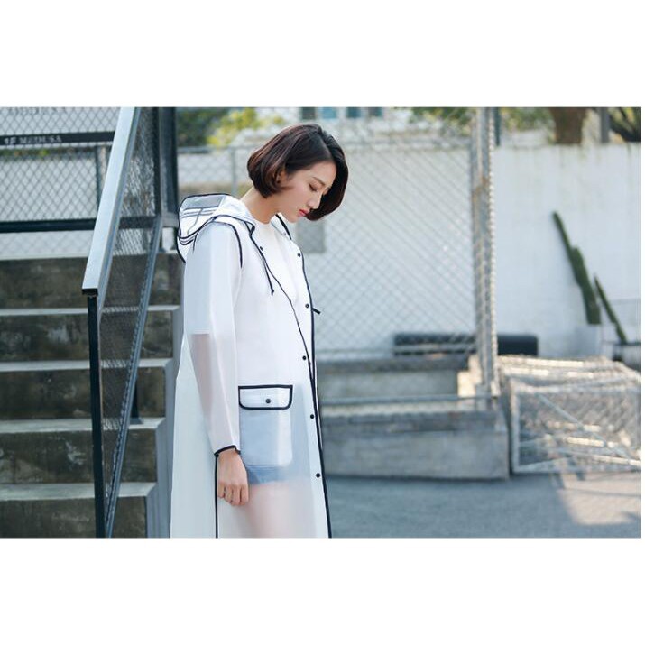 Áo mưa dạng khoác thiết kế trong suốt có nón phối túi tiện dụng cho nam nữ | BigBuy360 - bigbuy360.vn