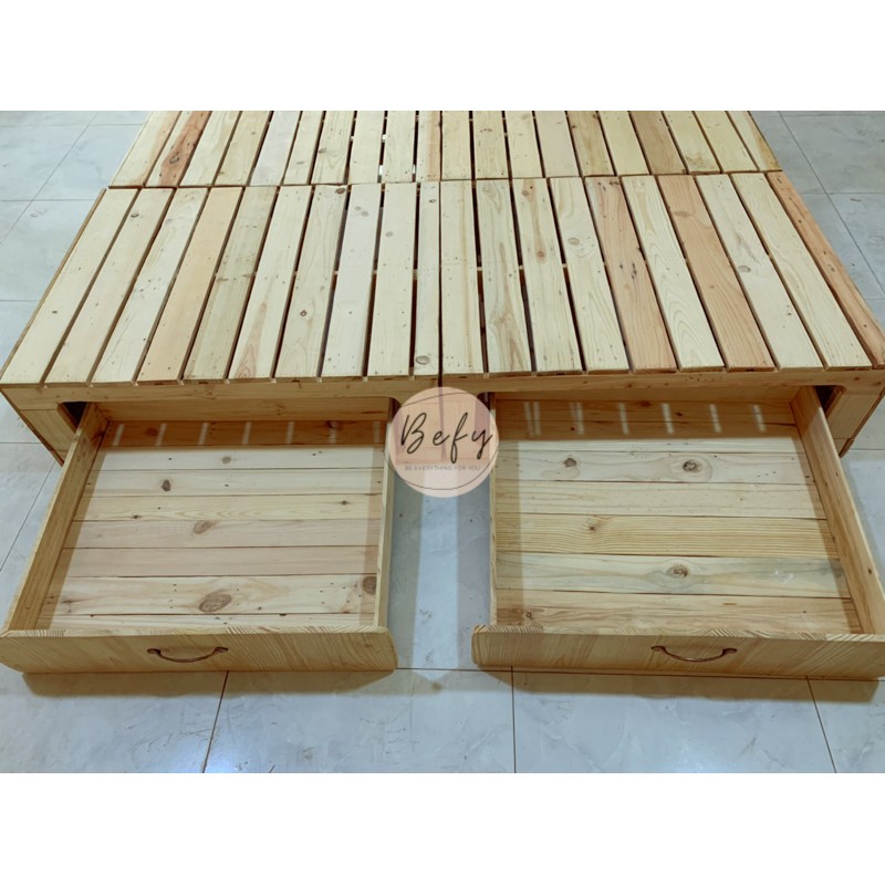 Giường Pallet Gỗ Thông Hộc Kéo / Giường Gỗ Thông Cao 30cm / Giường Gỗ Cho Homestay