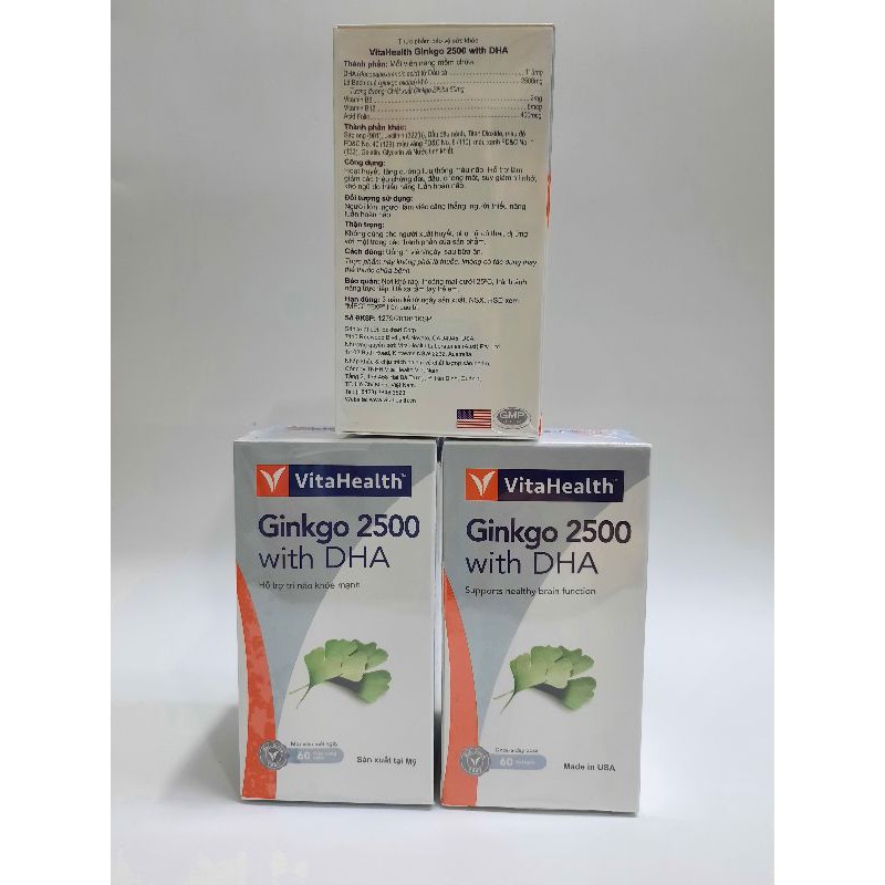 VITAHEALTH  GINKO 2500 WITH DHA Giúp Tăng Cường Tuần Hoàn Não, Cải Thiện Trí Nhớ