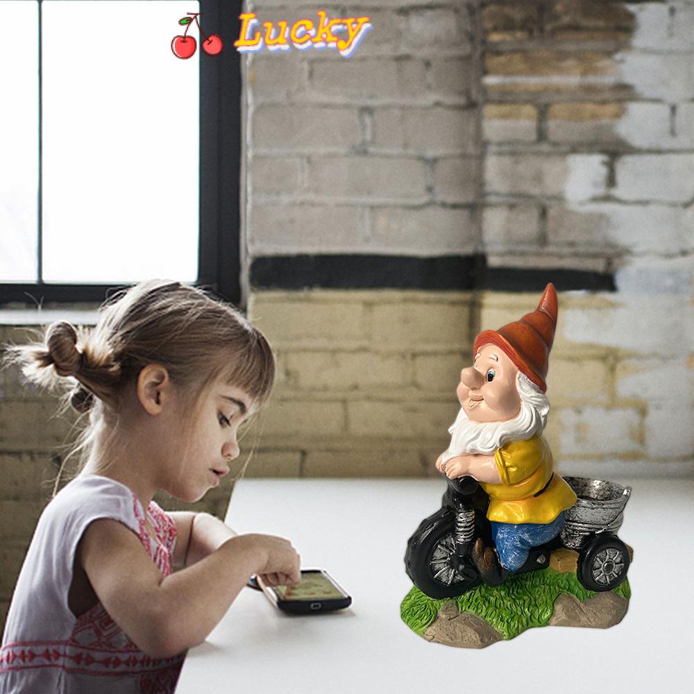 LUCKY Funny Garden Gnome Home Decor Bird feeder Funny Resin Figurines Riding Pedicab Tricycle Naughty Miniature Indoor Outdoor Lawn Statue Courtyard Resin Figurines