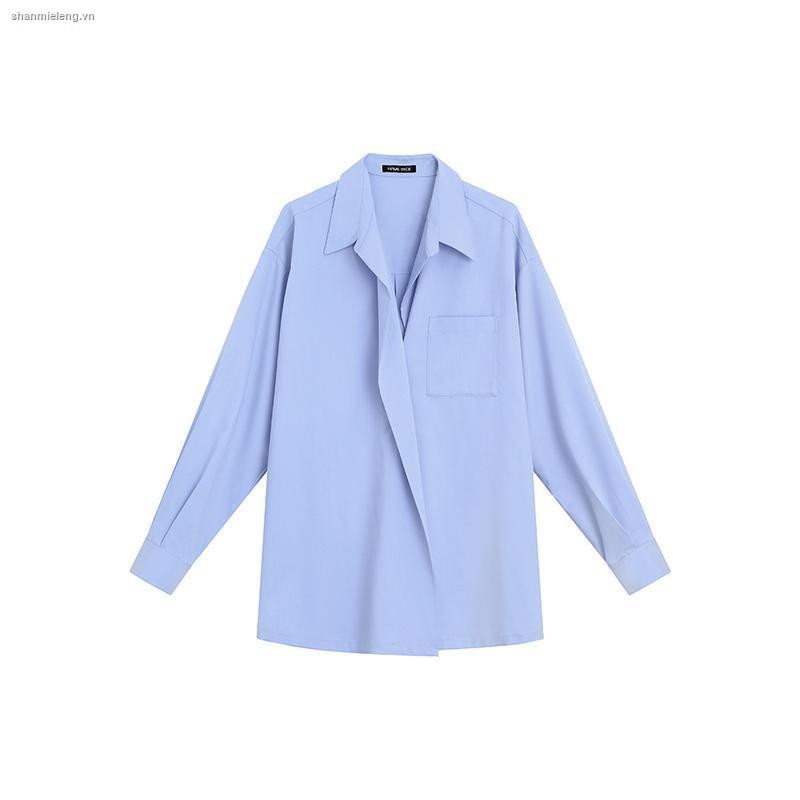 Áo Sơ Mi Dáng Rộng Màu Trắng / Xanh Dương Phong Cách Cổ Điển Thời Trang Mùa Hè Mới Dành Cho Bạn Nữ 2021